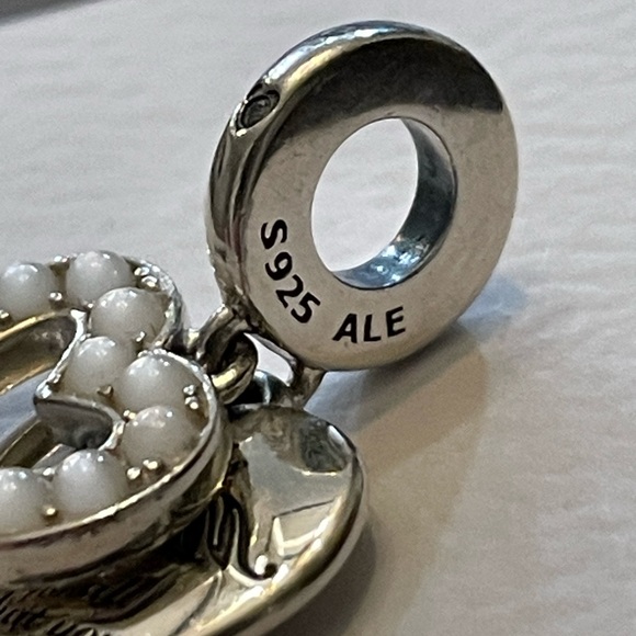 NIB Pearlescent White Heart Double Dangle Charm mom - Picture 4 of 8